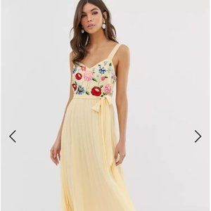 ASOS DESIGN embroidered pleated cami midi dress